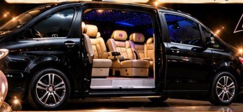 Black VIP people carrier with starlight roof and cream leather seats