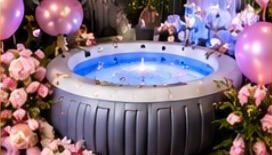 Hot tub surrounded by roses