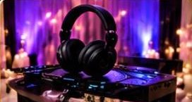 DJ setup with purple lighting